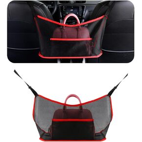 Kewucn Car Net Pocket Handbag Holder, Auto Mesh Bag Organizer Between Two Front Seats, Large Capacity Seats Back Storage Purse Holder, Backseat Pet Kid Barrier Car Accessories (Black)