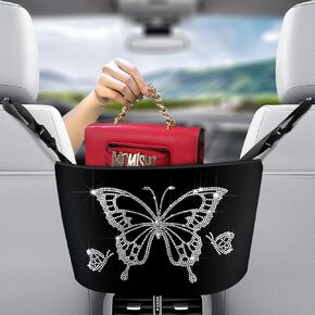 Car handbag holder, Rhinestone Leathe purse holder for car, Carnet bag car net pocket handbag holder,Bling netting bags for car Pet Kids Barrier (Black)