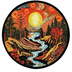 3.5" Nature Patch - Embroidered Camping Boy Scout Iron On Sew On Backwoods Hiking River Trees Applique Paches for Holes, Clothing, Dress, Jeans, Hat, Backpacks, Clothes - Nature Iron On Patches