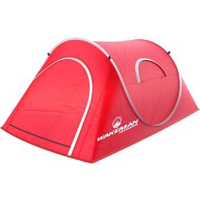 2 Person Pop Up Tent with Dual-Layer Door and Carry Bag - Water-Resistant Tent for Camping, Hiking, or Beach Use by Wakeman Outdoors (Red)
