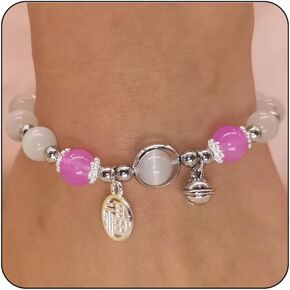Natural Gemstone Bracelet for Teen Girls Women,Protection Healing Crystal Purple Bracelets Good Luck Cat's eye stone Bracelets,8mm Round Beads Stretch Beaded Bracelet Jewelry Gifts
