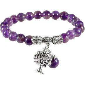 سوار من الخرز الكريستالي العلاجي مع شجرة حجرية، سوار قابل للتمدد من الحجر المتدلي للجنسين لمجوهرات الريكي للتأمل واليوجا in Kuwait