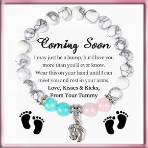 Mom to Be Bracelet Natural Stone Bracelet Crystal Beaded Bracelet Baby Feet Charm Bracelet for New Mom Pregnancy Gift for First Time Moms New Mom Gift Mom to Be Gift for Women