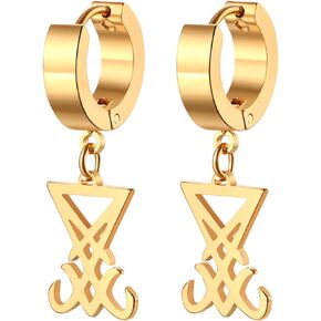 Aroncent Lucifer Satanic Hoop Earrings: Stainless Steel Satan Baphomet Goat Bart Style Satanic Symbol Seal Pendant Hinged Huggie Hoop Earrings for Men Women