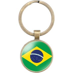 Brazil Baxi National Flag Restore Ancient Key Chain Keyring Gift Men Women Keychain Alloy and Inlaid Glass Materials