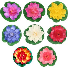 8 Pcs Artificial Floating Foam Lotus Flowers Realistic Water Lily Pads for Pond Pool Home Garden Wedding Decorations 4 Inch