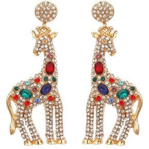 Giraffe Earrings for Women, Cute Animal Giraffe Earrings for Girls, African Giraffe Dangle Earrings Hypoallergenic, Beaded Giraffe Bohemian Drop Earrings, Sterling Silver, No Gemstone