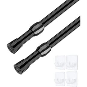 2Pcs Tension Curtain Rod - 26 to 39 inch Adjustable Spring Tension Rods for Windows No Drilling - Black Small Expandable Tension Curtain Rods for Closet, Cupboard, Kitchen and Doorway Curtains