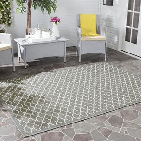 SAFAVIEH Courtyard Collection Area Rug - 4' Square, Anthracite & Beige, Trellis Design, Non-Shedding & Easy Care, Indoor/Outdoor & Washable-Ideal for Patio, Backyard, Mudroom (CY6919-246)