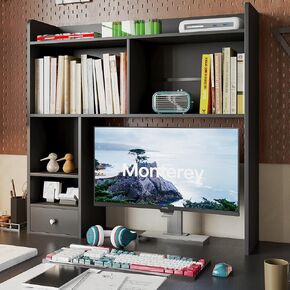 ChooChoo Desktop Bookshelf, 36.4" Tall Countertop Desk Hutch with 5 Shelves and 1 Drawer for Computer Desk, Desk Shelf Organizer for Dorm Office Home,White