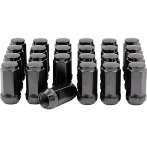 Wheel Accessories Parts 24 Pcs M14x1.5 14x1.5 Thread Bulge Acorn 1.75 Long Lug Nuts Black 3/4" 19mm Hex Fits 1999+ Chevy Silverado GMC Sierra 1500 2015+ Ford F 150 Nissan Titan XD 2019+ Ram 1500