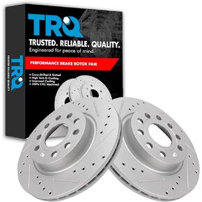 TRQ Performance Front Drilled Slotted Coated Brake Rotor Set for VW Jetta