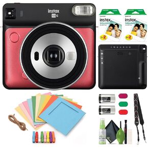 Fujifilm Instax Square SQ6 Instant Film Camera Bundle with Fuji-Film Instax Square Twin Pack Instant Film (20 Exposures) + Cleaning Kit + More Accessoires - Aqua Blue