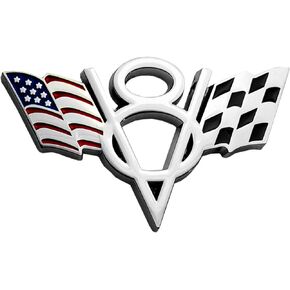 OnlyYou.X USA Flag V8 Emblem V8 Badge USA Flag V8 Decal V8 Sticker for Pickup and Car 1 Piece Metal Chrome