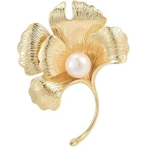 Leaf Brooches Rhinestone Freshwater Pearls Ginkgo Leaves Brooch Pin 18k Gold Plated Leaves Lapel Pins Jewelry Valentine's Day Birthday Gifts for Women Girls in Kuwait