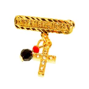 14KT GP BABY "DIOS ME BENDIGA" Y CRUZ AZABACHE BROCHE - "GOD BLESS ME" WITH CROSS EVIL EYE PIN