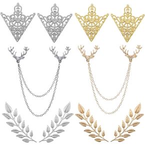 JinYu 10pcs Hollow Pattern and Angle Triangle Collar leaf Brooch Antler with hanging chains Gold and Silver for Men Women