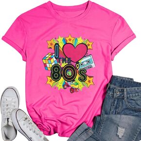 ASTANFY 80s Shirts for Women I Love The 80's T-Shirt 80s Outfit Hip Hop Party Tee T-Shirt Rock Star Back 1980s Themed Gift