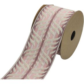 3.8 Yards Spool 2.7" Width Cream & Pink Leaf Drapery Trim Jacquard Ribbon for Your Drapes Curtains Drapery Banding Trim Tape V5 214