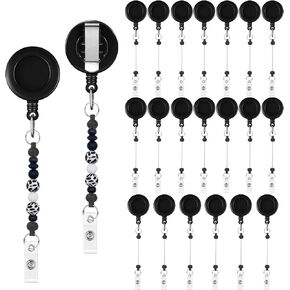 20 Pcs Beadable Retractable Badge Reel Holders Clip, DIY Badge Holder Retractable Clip with Blank Beadable Keychain Bar, ID Name Badge Holder Reels for Nurse Teacher Hanging Card Gift(Colorful)