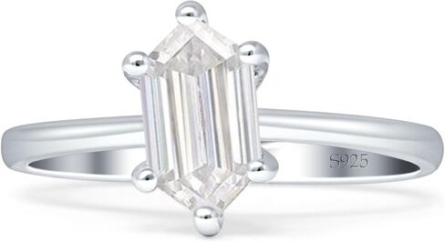 6 Claw Elongated Hexagon Solitaire Ring Cubic Zirconia Wedding Engagement Ring Solid 925 Sterling Silver in Saudi Arabia