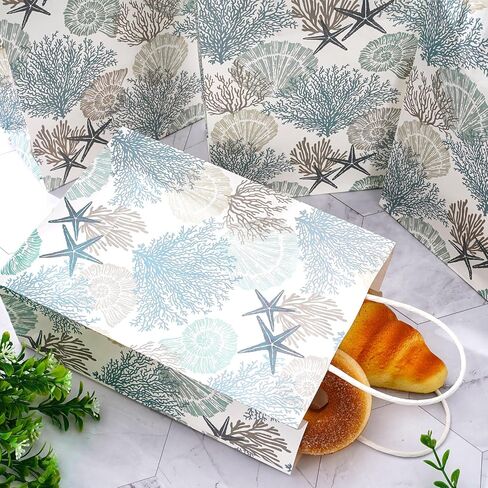 Generic AnyDesign 24Pcs Coral Seashell Paper Gift Bags Ocean Theme Blue Party Favor Bags with Handles Decorative Goodie Candy Treat Bags for Wedding Birthday Baby Shower Party Supplies in Saudi Arabia