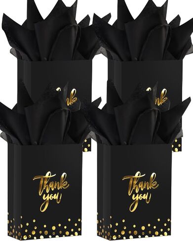 LWBDD 25 Pack Small Size Thank You Gift Bags Bulk With Handles & Tissue Paper for Wedding, Baby Shower, Business, Shopping, Party Favors, Birthday, Hotel Guests (Black) in Saudi Arabia