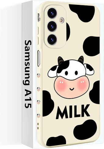for Samsung Galaxy A15 5G/4G Case,Milk Cow Creative Pattern Design Silicone A15 Phone Cover Soft Ultra Drop Protection Thin Scratch Resistant Microfiber Lining Inner for Women in Saudi Arabia
