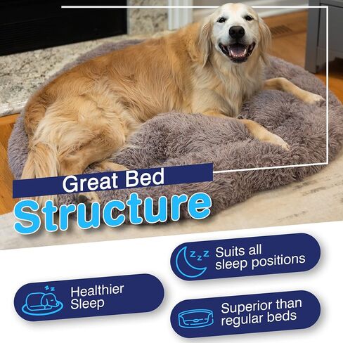 Anxiety Calming Pet Bed - Beige Anxiety Bed for Dogs - Comfy Calming Fur Dog Bed for Medium Sized Dogs - Chew Proof Durable Dog Bed for Agressive Chewers - Washable Dog Bed Tear Proof in Saudi Arabia