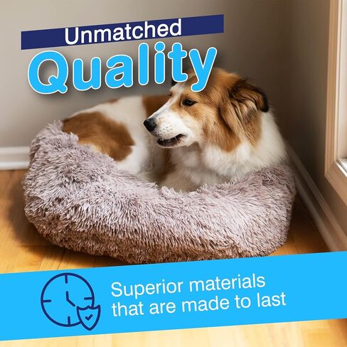 Anxiety Calming Pet Bed - Beige Anxiety Bed for Dogs - Comfy Calming Fur Dog Bed for Medium Sized Dogs - Chew Proof Durable Dog Bed for Agressive Chewers - Washable Dog Bed Tear Proof in Saudi Arabia