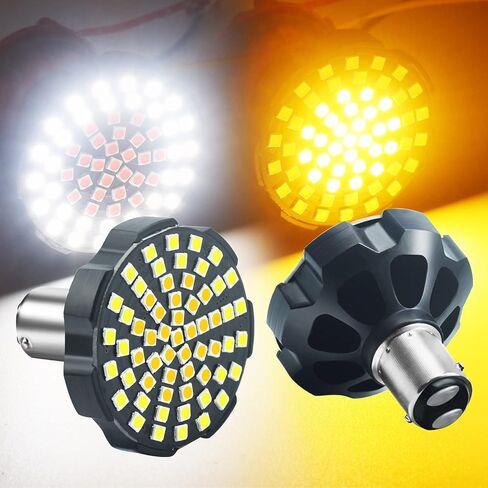 2 قطعة 1156 LED أضواء إشارة الانعطاف الخلفية باللون الأبيض، السوبر مشرق 60 المصابيح 2 ''1156 دراجة نارية LED مجموعات للدراجات النارية S oftail رصاصة على غرار B رابط مصباح. (1157/BAY15D أبيض + كهرماني) in Kuwait