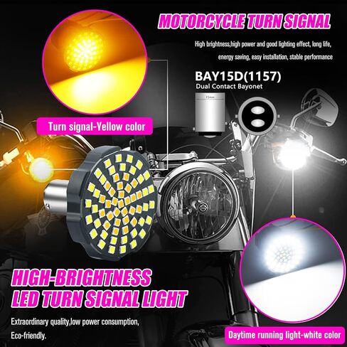 2 قطعة 1156 LED أضواء إشارة الانعطاف الخلفية باللون الأبيض، السوبر مشرق 60 المصابيح 2 ''1156 دراجة نارية LED مجموعات للدراجات النارية S oftail رصاصة على غرار B رابط مصباح. (1157/BAY15D أبيض + كهرماني) in Kuwait