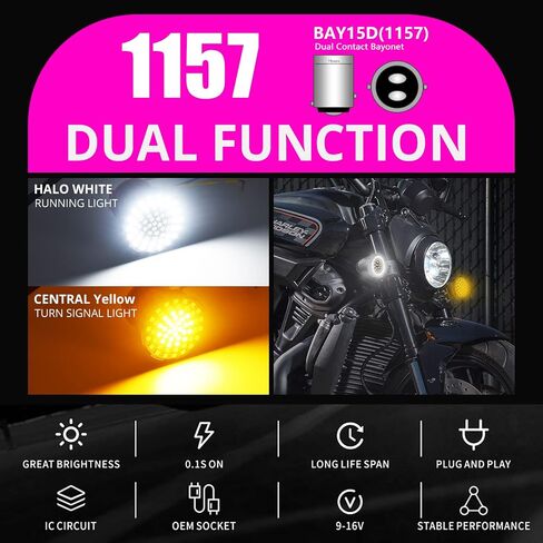 2 قطعة 1156 LED أضواء إشارة الانعطاف الخلفية باللون الأبيض، السوبر مشرق 60 المصابيح 2 ''1156 دراجة نارية LED مجموعات للدراجات النارية S oftail رصاصة على غرار B رابط مصباح. (1157/BAY15D أبيض + كهرماني) in Kuwait