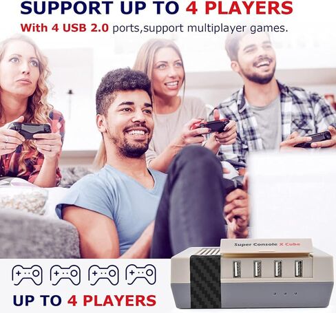 وحدة تحكم ألعاب Kinhank Retro، وحدة تحكم Super Console X Cube Emulator مع أكثر من 52,000 لعبة فيديو، وحدات تحكم ألعاب تدعم إخراج 4K HD، 4 منافذ USB، ما يصل إلى 5 لاعبين، LAN/WiFi، 2 لوحة ألعاب، أفضل الهدايا in Kuwait