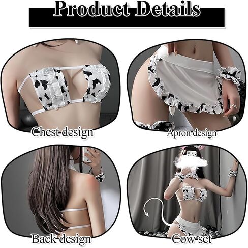 Anime Cow Cosplay Bikini for Women, Comfortable Soft Japanese Kawaii Bra and Panty Set with White Stocking and Lovely Decoration, Lolita Mini Lingerie Set for Parties Anniversary in Saudi Arabia