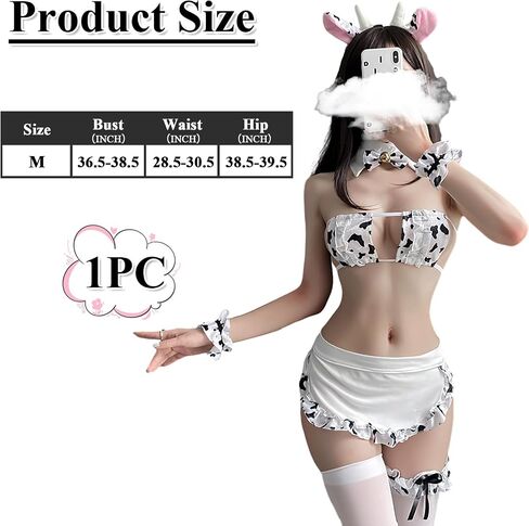 Anime Cow Cosplay Bikini for Women, Comfortable Soft Japanese Kawaii Bra and Panty Set with White Stocking and Lovely Decoration, Lolita Mini Lingerie Set for Parties Anniversary in Saudi Arabia