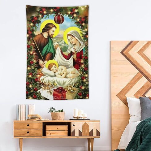 apojdsn عيد الميلاد نسيج الجدار شنقا ميلاد يسوع مريم العذراء نسيج جدار الفن الديكور المسيحي الديني نسيج لغرفة النوم غرفة المعيشة النوم ديكور المنزل، 40 × 60 في in Kuwait