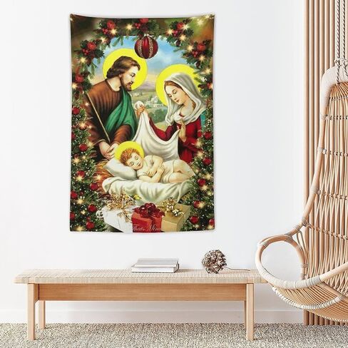 apojdsn عيد الميلاد نسيج الجدار شنقا ميلاد يسوع مريم العذراء نسيج جدار الفن الديكور المسيحي الديني نسيج لغرفة النوم غرفة المعيشة النوم ديكور المنزل، 40 × 60 في in Kuwait
