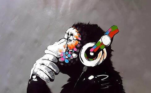 HYFUNNY Banksy DJ Flag Monkey Tapestry with Headphones 3x5 Feet Funny Art Poster Bedroom Living Room Dorm in Saudi Arabia