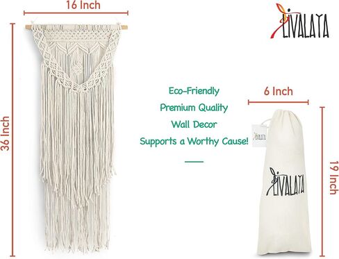 Boho Black Macrame Wall Hanging Woven Decor - Black 16 x 36 Inches Modern Bohemian Farmhouse Wall Art Tapestry Decor for House, Apartment, Dorm Room, Nursery, Party Decorations, Wedding, Wall Ornament in Saudi Arabia