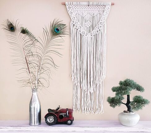 Boho Black Macrame Wall Hanging Woven Decor - Black 16 x 36 Inches Modern Bohemian Farmhouse Wall Art Tapestry Decor for House, Apartment, Dorm Room, Nursery, Party Decorations, Wedding, Wall Ornament in Saudi Arabia