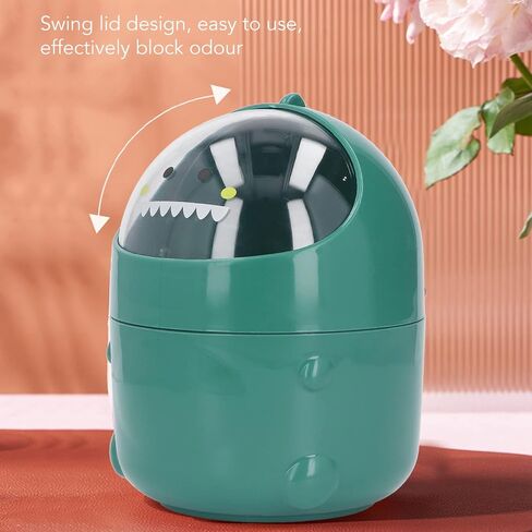 Zunate Mini Desktop Trash Can, Cute Baby Dinosaur Removable Small Garbage Can, Tiny Plastic Trash Bin with Lid/Nonslip Bottom, for Bathroom/Office/Kitchen/Desk/Coffee (Green Baby Dinosaur) in Saudi Arabia