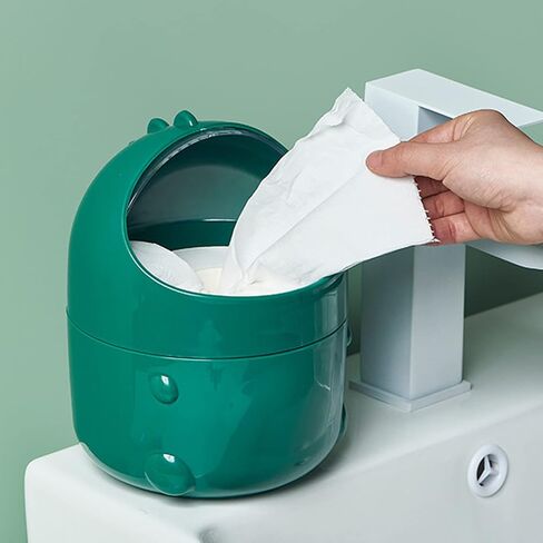 Zunate Mini Desktop Trash Can, Cute Baby Dinosaur Removable Small Garbage Can, Tiny Plastic Trash Bin with Lid/Nonslip Bottom, for Bathroom/Office/Kitchen/Desk/Coffee (Green Baby Dinosaur) in Saudi Arabia