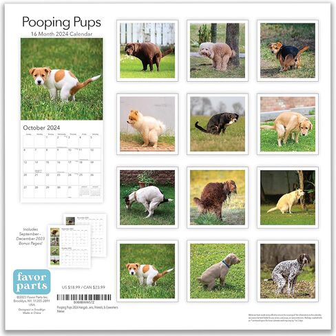 Pooping Pups 2025 Hangable Wall Calendar Fun Funny Dog Photo Joke Gift Poop Puppy Dogs Photography Large Full Page 16 Monthly Birthday Gift (2025 Pooping Pups) in Saudi Arabia