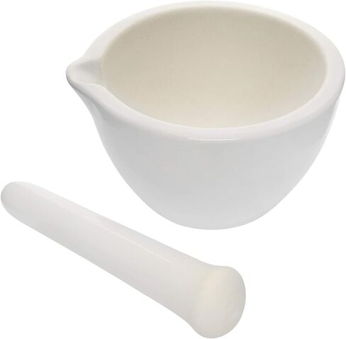 EISCO Porcelain Mortar & Pestle Set, 2oz (60ml) - Unglazed Grinding Surface - Excellent for Kitchen or Laboratory - Grinds Powdered Chemicals, Herbs & Spices - Pill Crusher - White in Saudi Arabia
