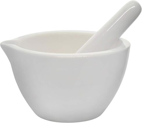 EISCO Porcelain Mortar & Pestle Set, 2oz (60ml) - Unglazed Grinding Surface - Excellent for Kitchen or Laboratory - Grinds Powdered Chemicals, Herbs & Spices - Pill Crusher - White in Saudi Arabia