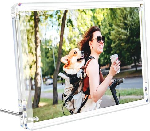 AITEE 5x7 Acrylic Picture Frame: Clear Picture Frames with Magnetic Stand - Magnetic Acrylic Photo Frame - Diamond-Edge Design - Modern Floating Lucite Frameless Frame Gift for Desktop Display in Saudi Arabia
