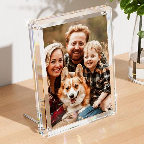 AITEE 5x7 Acrylic Picture Frame: Clear Picture Frames with Magnetic Stand - Magnetic Acrylic Photo Frame - Diamond-Edge Design - Modern Floating Lucite Frameless Frame Gift for Desktop Display in Saudi Arabia