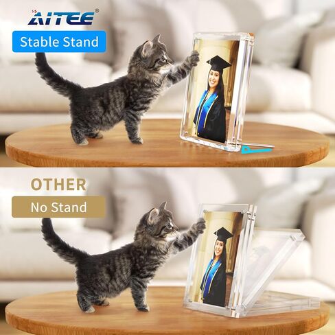 AITEE 5x7 Acrylic Picture Frame: Clear Picture Frames with Magnetic Stand - Magnetic Acrylic Photo Frame - Diamond-Edge Design - Modern Floating Lucite Frameless Frame Gift for Desktop Display in Saudi Arabia