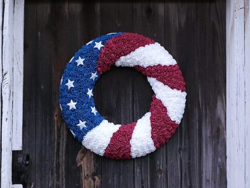 One Holiday Way 21-Inch Patriotic Red, White & Blue Foam Rose American Flag Front Door Wreath - Decorative 4th of July Stars & Stripes Indoor Outdoor Decoration - Memorial Day Veterans Home Decor in Saudi Arabia
